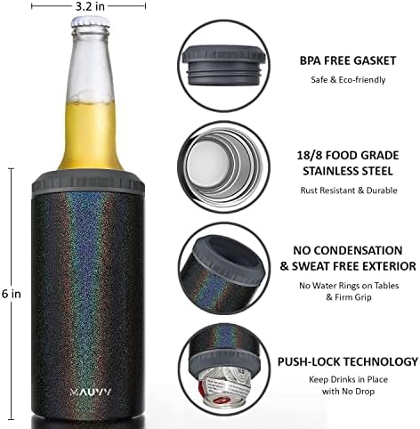 4 u 1 izolirani tanak može hladnjak sa poklopcem za 12 oz Tall Skinny Can, Regular Can, boca piva - nehrđajući čelik dvostruki zid