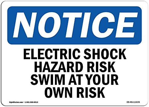 Napomena OSHA - Električni udar opasnosti rizik pliva na vlastiti rizik | Aluminijski znak | Zaštitite svoje poslovanje, radno mjesto,