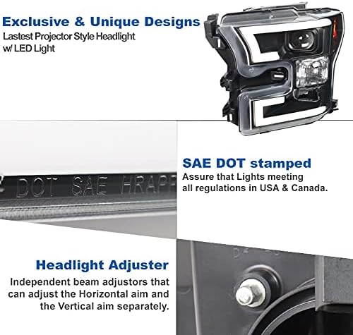 ZMAUTOPARTS LED cijev projektor farovi Crni w / 6 bijeli DRL kompatibilan sa 2015-2017 Ford F-150 [ugrađeni LED]