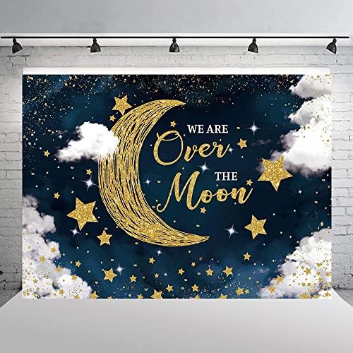 Hilioens 7×5ft Mi smo preko Mjeseca Baby tuš pozadina mjesec i zvijezde Starry Night Nebeski pozadini Twinkle Twinkle Little Star