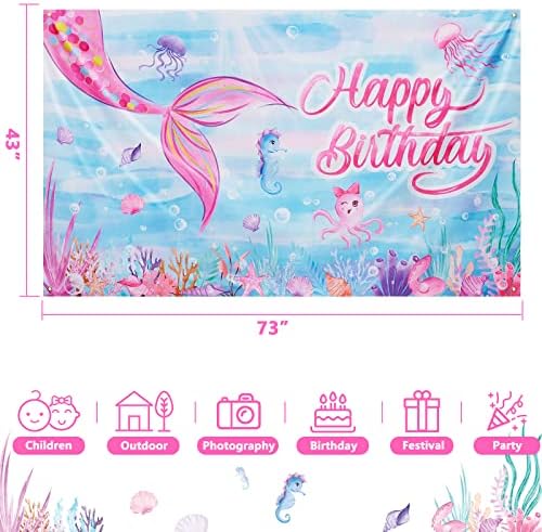 Akvarel Mermaid Backdrop - Mermaid Party Dekoracije 73 x 43 Hretan Rođendan Banner za djevojčice rođendanske potrepštine fotografije