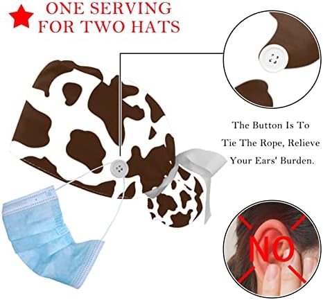 2 Pakirajte radne kapice sa gumbom, slatki uzorak uzorka BOUFFAT SCHUB HATS Ženska duga kosa
