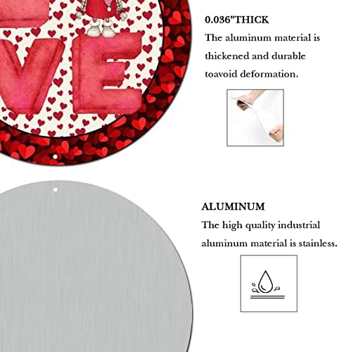 Okrugli metalni valentinovo vijenac znakovi love crveno srce slatko gnome kosični znak vjenčani viseći rustikalni metalni vijenac