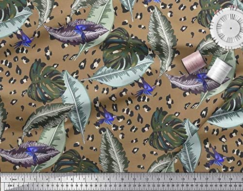 Soimoi pamuk dres tkanina Leopard kože, Monstera & Palme ostavlja Tropski Print šivanje Fabric Dvorište 58 inčni širok