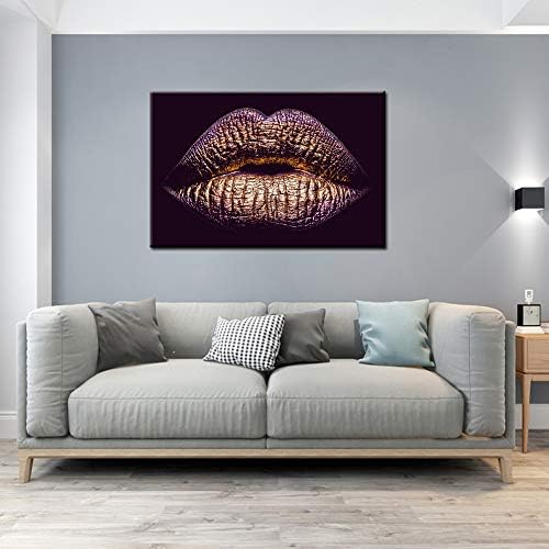 LevvArts ljubičasta platna zidna Umjetnost žena zlatne usne Slikarski otisci na platnu zidna slika Giclee za uređenje salona kućne