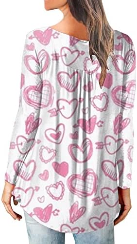 Ženski grafički Tees Valentinovo Pokloni za ženu slatka ljubav Print majice dugi rukavi vrhovi V vrat dugme majice