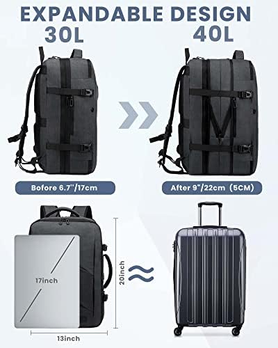 LOVEVOOK putni ruksak, proširivi ruksak za nošenje od 40L sa USB portom&protiv krađe, TSA 17 inčni ruksaci za Laptop Flight odobreni