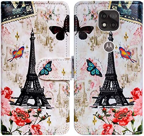 Bcov Moto G Power 2021 futrola [ne odgovara G Power 2020], Paris Tower Butterfly Leather Flip phone Case Navlaka za novčanik sa držačem