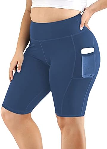 UOOHAL ženske joge kratke hlače plus veličina visoki struk Workout Biker Aktivni kratke hlače Tržeća bočni džepovi