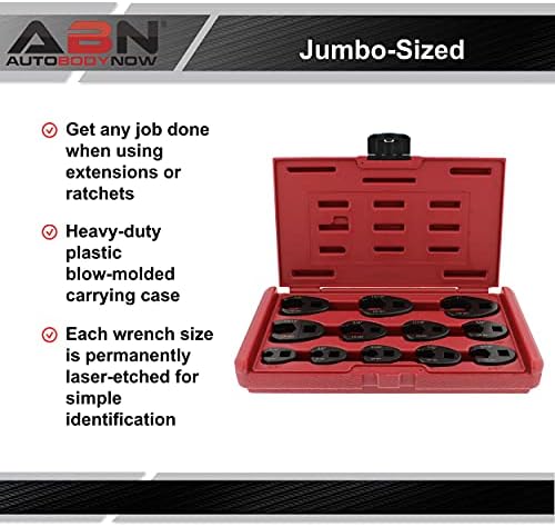 ABN JUMBO Crowfoot Flare Nutch ključ SEE SAE standardni 12-komadni alat za alat za 3/8IN i 1 / 2in pogonski ratchet