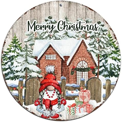 Crveni kamion potpisuje seosko kuća snjegović gnome kamion okrugli metalni limenki znak božićne vrata ukrase unutarnje retro plaketa