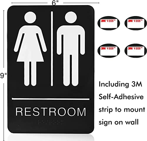 Bebarley Self-Stick Ada Braille Unisex Znakovi toaleta za ženu i muškarcu ili kupatilo znakove vrata sa dvostranim 3M vrpcom RDS-202204