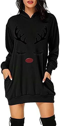NDVYXX božićna haljina za žene 2022 Slatka jelena Print dugih rukava Tunic The Lesse Casual dukserice haljine sa džepom