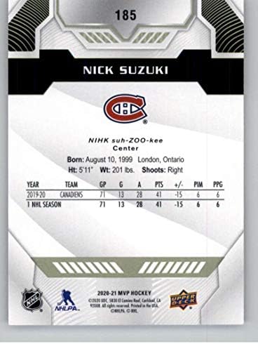 2020-21 Gornja paluba MVP 185 Nick Suzuki Montreal Canadiens NHL hokejaška kartica NM-MT