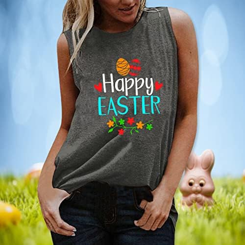Zdfer Womens Happy Easter Print TEE majica bez rukava Crewneck Majica prsluk bluza Ležerne tenkovi za dame Ljeto