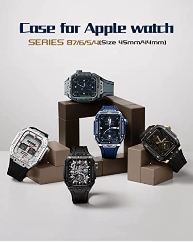 Komplet za modifikaciju EKESA za Apple Watch Band 6 5 4 SE 44mm Mod Case od nehrđajućeg čelika Gumeni kaiš Metalni okvir za iwacth