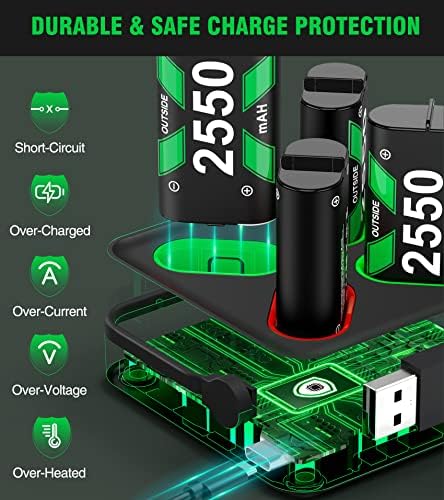 Punjač baterije za punjivi Xbox One Controller baterija sa 4 x 2550mAh Xbox One Series X baterija, Xbox komplet za punjenje za Xbox