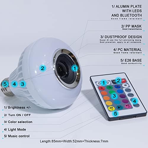 AIDENOEY LED muzička sijalica sa ugrađenim Bluetooth zvučnikom, E26 Base bežična pametna sijalica, RGB sijalica sa daljinskim upravljačem
