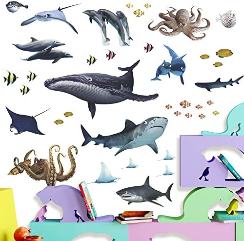 Buiory Creative 3D uklonjivi ispod mora šareni Morski pas delfin Stingray hobotnice zidne naljepnice podvodni okean Animlas zidna naljepnica vinil zidni umjetnički dekor za djecu spavaća soba kupatilo dnevni boravak rasadnik