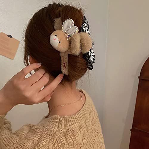 Bybycd Korean Holder Vintage Sweet A morski pas Klip za kosu jesen Kristalno rešetkarska rešetka Plish Rabbit Hairgrip