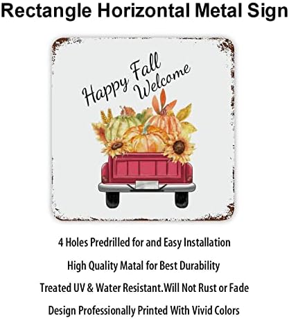 Retro jesen viseći znak Crveno poljoprivredno kamion Metalni znak Pumpkin suncokret javor list limenog znaka Dan zahvalnosti Day Happy