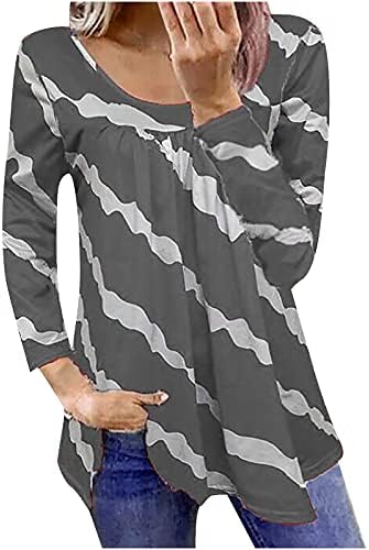 Ženske vrhove udobne duge rukave s dugim rukavima prugasta labava bluza TEE Fall T majica Tunic Pulover Activewear