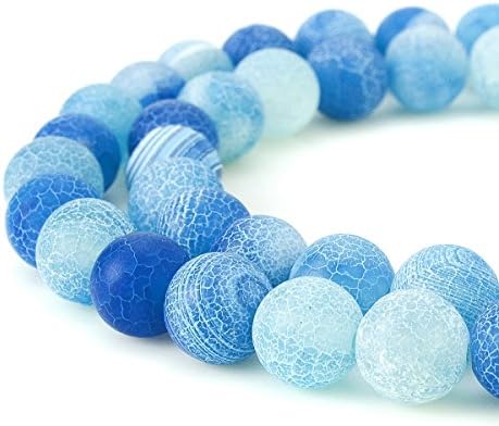 BEADNOVA 8mm plavi mat ahat nepolirani napukli mat dragi kamen Gemstone Gem Strand okrugli labavi perli za izradu nakita