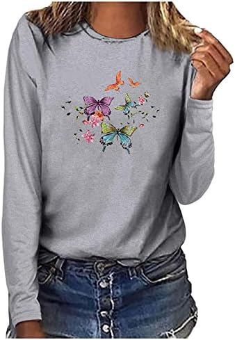 Žene ležerne majicu s dugim rukavima slatka šarena leptir grafička grafika Crewneck Tee bluza Ljeto opušteno uklapanje izlaska na