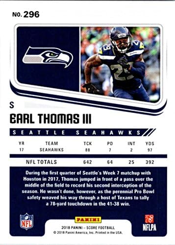 2018 Ocjena 296 Earl Thomas III Seattle Seahawks Football Card