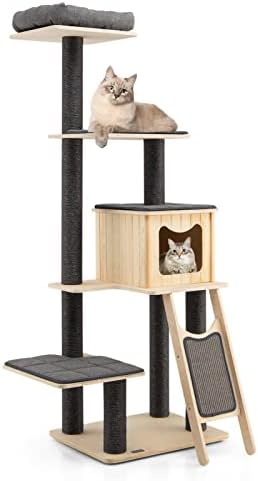 Mačje drvo za zatvorene mačke : 5-slojni Moderni drveni mačji toranj s Perivim jastucima, mačje Drvo,mačji stan,mačji namještaj za