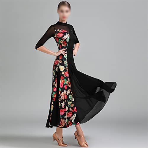 JKUYWX ženska latino plesna haljina za žene s pola rukava cvjetni patchwork dizajn latino plesno odijelo trbuh pletenica