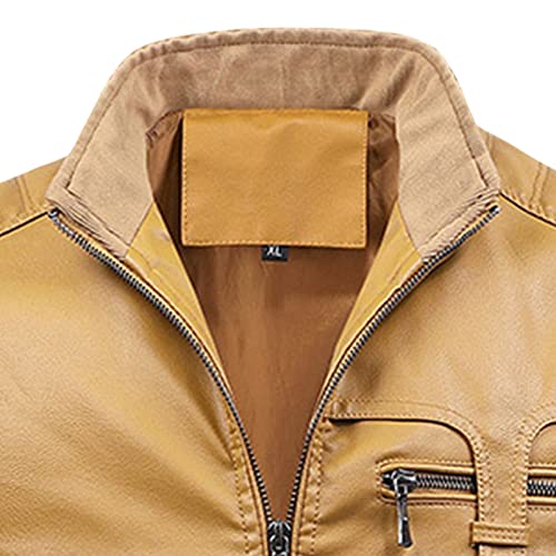 Muška Vintage stalak ovratnik kožna jakna Umjetna koža flis obložena motociklistička jakna lagana Pu Zip Up Outwear