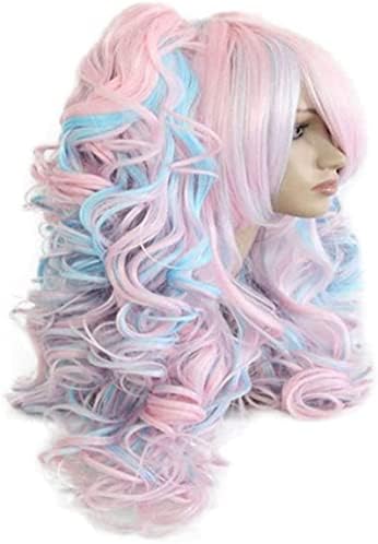 Xzgden perika za zamjenu kose, perike za žene žene 70 cm duga plava miješana ružičasta valovita pletena 2 konjska repa Sintetička