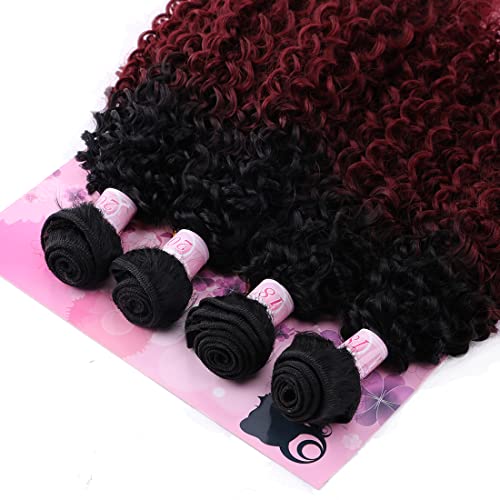FRELYN Kinky Curly hair snopovi sintetičke kose tkani snopovi dva tona Ombre Boja T1/bordo 18 18 20 20 inča 4Bundles / pakovanje otporno