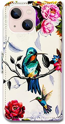 Bcov iPhone 14 Case, Kolibri u cvijeće ptica koža Flip telefon slučaj novčanik poklopac sa držačem za kartice stalak za iPhone 14