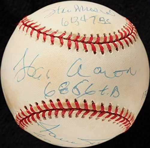 Willie Mays, Hank Aaron i Stan Musial Total Baseball potpisan bejzbol JSA COA - autogramirani bejzbol