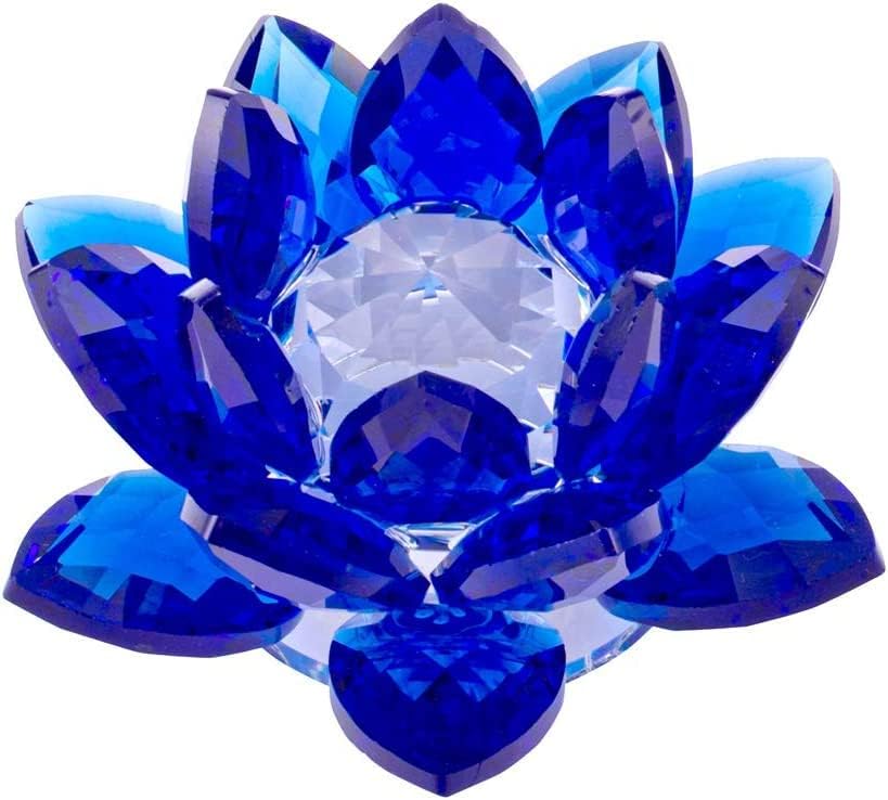 Amlong Crystal 3 inčni safir plavi kristal lotos cvijet feng shui kućni dekor s poklon kutijom