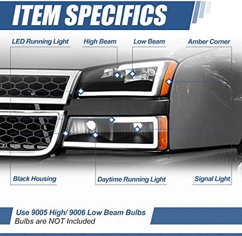 Auto Dynasty 4kom LED DRL lampe za branik branika kompatibilne sa Chevy Silverado Avalanche 1500 2500 3500 03-07, sa strane vozača
