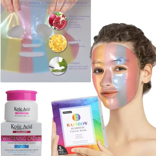 UseeMe Korean Skin Care Rainbow sheet Mask, Anti Aging Maska za lice: hidratantne, Posvjetljujuće & hidratantne maske za lice: lavanda, Nar, hijaluronska kiselina Vitamin C za lice, Set maski za lice