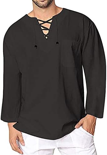 Muška majica od punog posteljina Popover majica V izrez Ležerne prilike za čipke dugih rukava Moda Hippie Beach Top