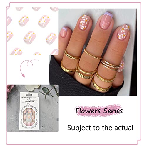 Francuska Bijela cvjetna presa na noktima lažni nokti akrilni lažni nokti ljubičasti Edge Pink Primer za nokte sjajni kratki kvadratni