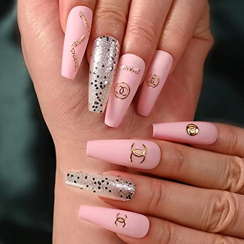 24kom duga presa na noktima luksuzan klasični LOGO lažni nokti kovčeg lažni nokti sa dizajnom sjajni lažni nokti za žene djevojke
