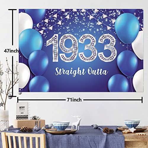 Ravno Outta 1933 sretan 90. rođendan Banner pozadina plava konfete baloni živjeli do 90 godina tema dekor dekoracije za muškarce žene 90. Rođendanska zabava Bday zalihe Glitter
