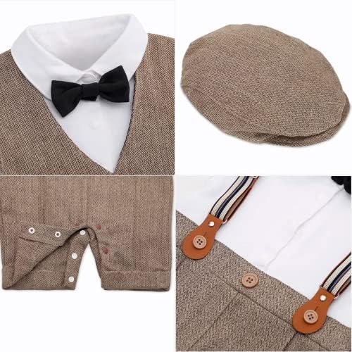 Baby Boy Set outfits, 3pcs dugih rukava džentlmen kombinezon i prsluk kaput i beretke šešir sa kravate