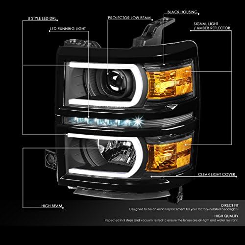 LED DRL u-Strip crno kućište jantarni ugao projektor lampe za farove+Komplet alata kompatibilan sa Chevy Silverado 1500 14-15