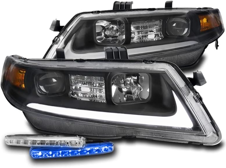 ZMAUTOPARTS LED DRL Crni projektor farovi farovi sa 6 plavim LED DRL svetlima za 2004-2008 Acura TSX