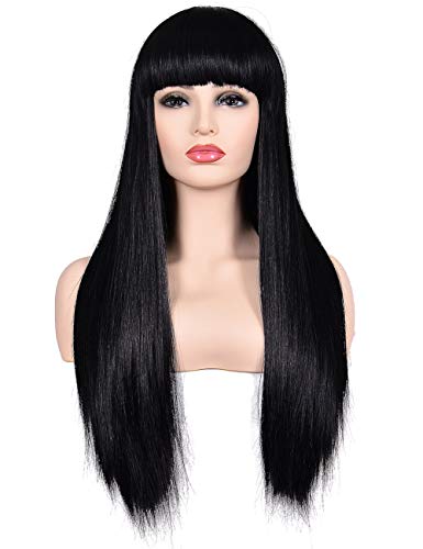 Morvally ženske 26 duge ravne crne sintetičke otporne perike za kosu sa šiškama perika prirodnog izgleda za žene Halloween Cosplay