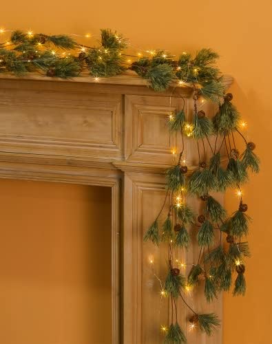 2 Pakovanje božićno vijenča sa svjetlima, ukupno 12ft dimoistog borova vijenca s zvonima za božićne ukrase, unutarnji vanjski crveni