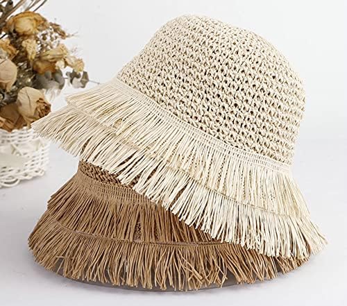 Žene sunčani šešir slama kašika kašika Tassel Rimska ribana šešir slama šešir na plaži WTIH torba kvačila Sklopivi šešir