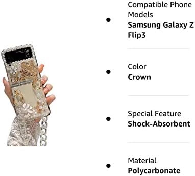 Shinyzone Sparkle Case za Samsung Galaxy Z Flip3 2021 sa lancem,žene djevojke slatka Bling svjetlucava futrola za telefon Love Crown